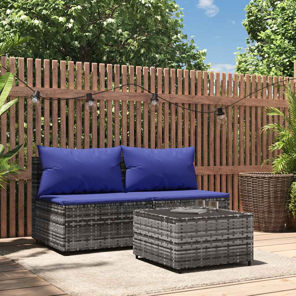 3-Delige Loungeset Met Kussens Poly Rattan