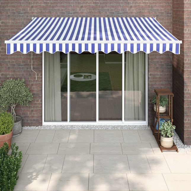 Luifel Uittrekbaar 3X2,5 M Stof En Aluminium En Blauw En Wit (Wit Frame)