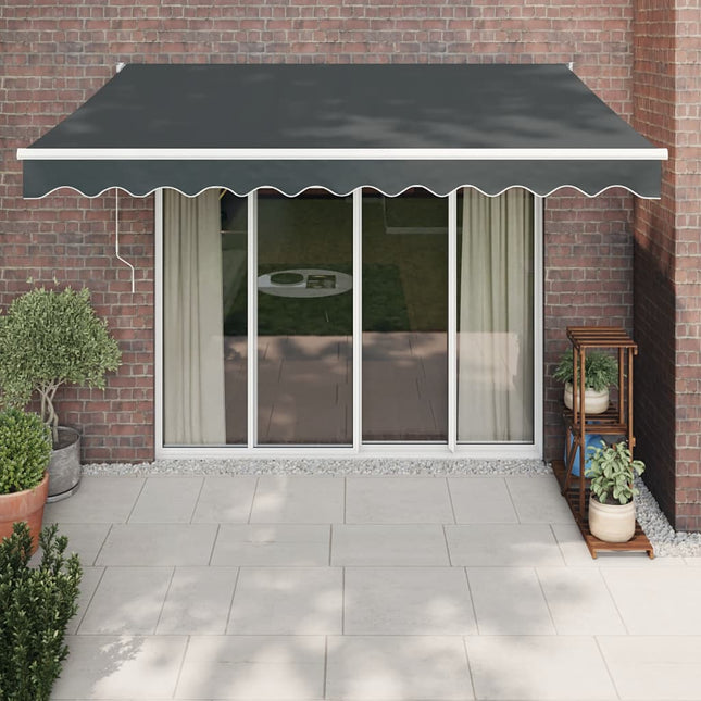 Luifel Uittrekbaar Stof En Aluminium Antracietkleurig Antracietkleurig (Wit Frame)