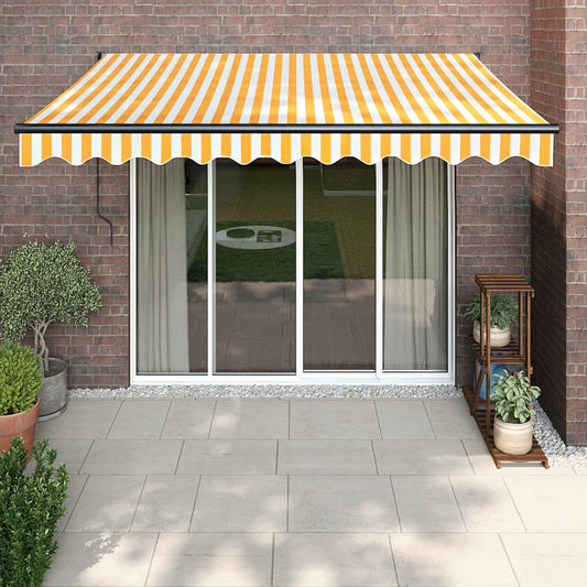 Luifel Uittrekbaar 3X2,5 M Stof En Aluminium En Geel En Wit (Lijst Antraciet)