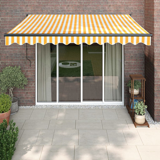 Luifel Uittrekbaar 3X2,5 M Stof En Aluminium En Geel En Wit (Lijst Antraciet)