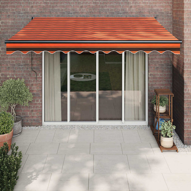 Luifel Uittrekbaar 3,5X2,5 M Stof En Aluminium Oranje En Bruin Oranje/Zwart/Geel (Antracietkleurig Frame)