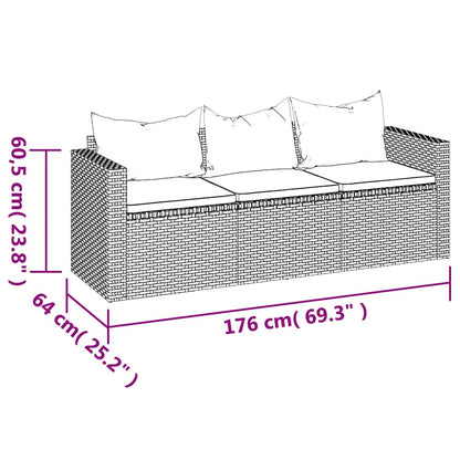 Tuinbank 3-Zits Met Kussens Poly Rattan