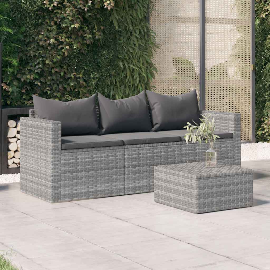 Tuinbank 3-Zits Met Kussens Poly Rattan