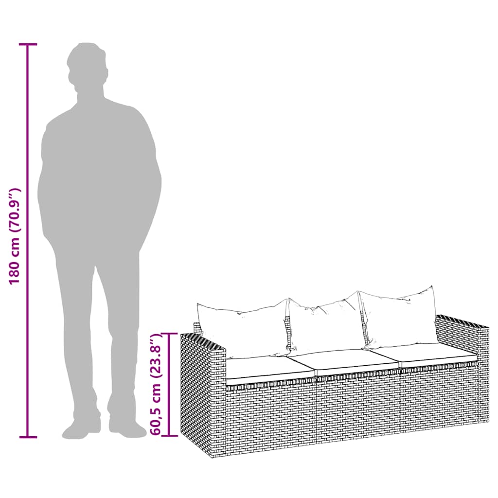 Tuinbank 3-Zits Met Dak En Voetenbank Poly Rattan