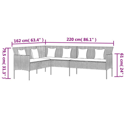 Tuinbank L-Vormig Met Kussens Poly Rattan