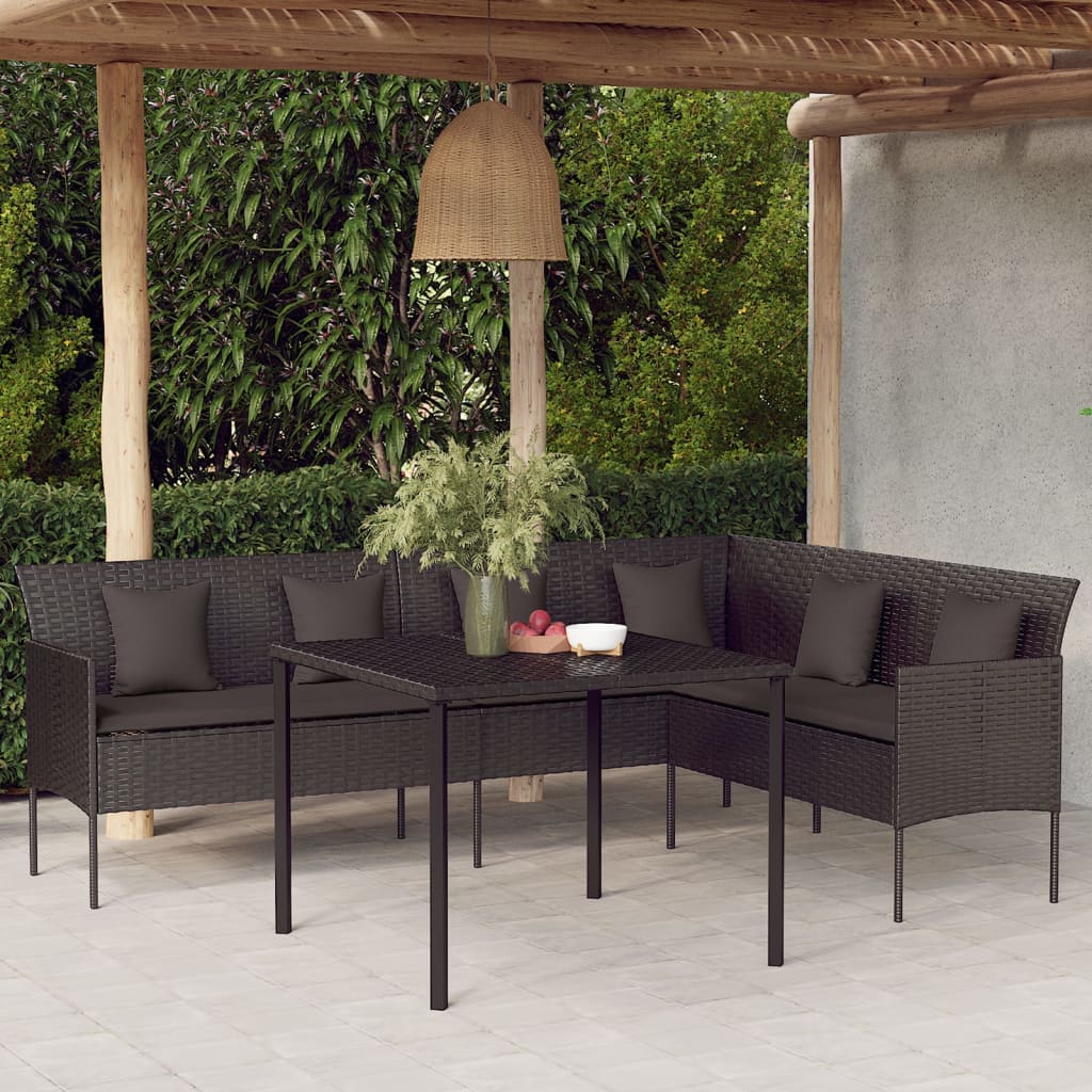 Tuinbank L-Vormig Met Kussens Poly Rattan