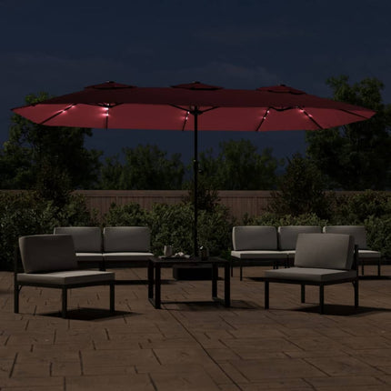 Parasol Dubbel Dak Met Led 449X265 Cm Bordeaux