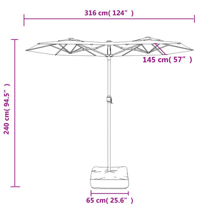 Parasol Dubbel Dak Met Led's 316X145 Cm