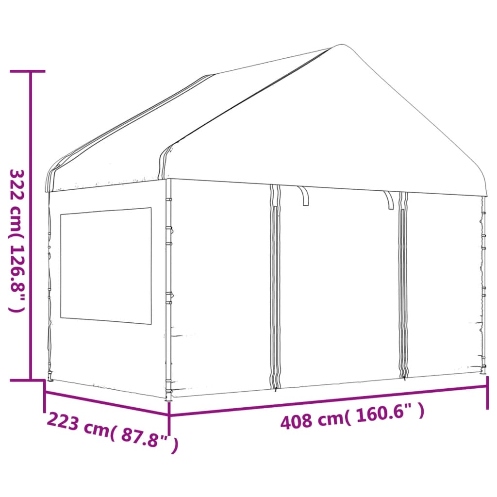 Prieel Met Dak 17,84X4,08X3,22 M Polyetheen Wit
