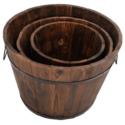Plantenbakset Houten Emmer 3-Delig Massief Vurenhout