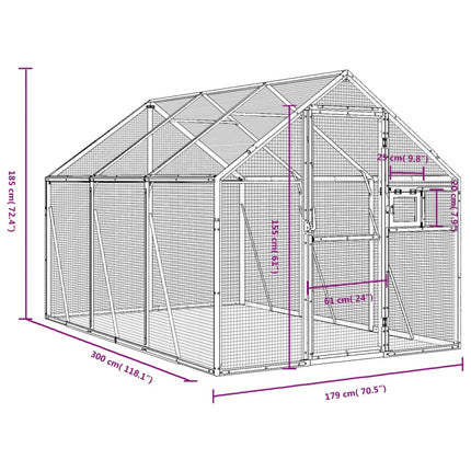 Volière 1,79X3X1,85 M Aluminium Kleurig