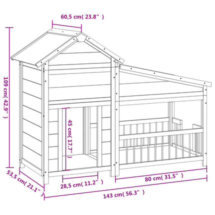 Hondenhok 143X60,5X109 Cm Massief Grenenhout