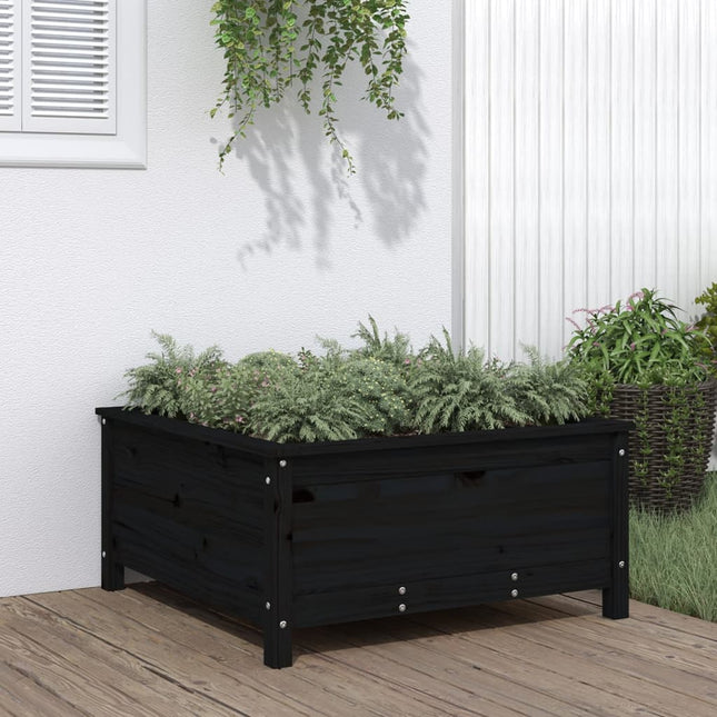 Plantenbak 82,5X82,5X39 Cm Massief Grenenhout Zwart