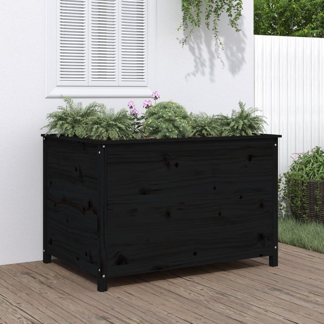 Plantenbak Verhoogd 119,5X82,5X78 Cm Massief Grenenhout Zwart