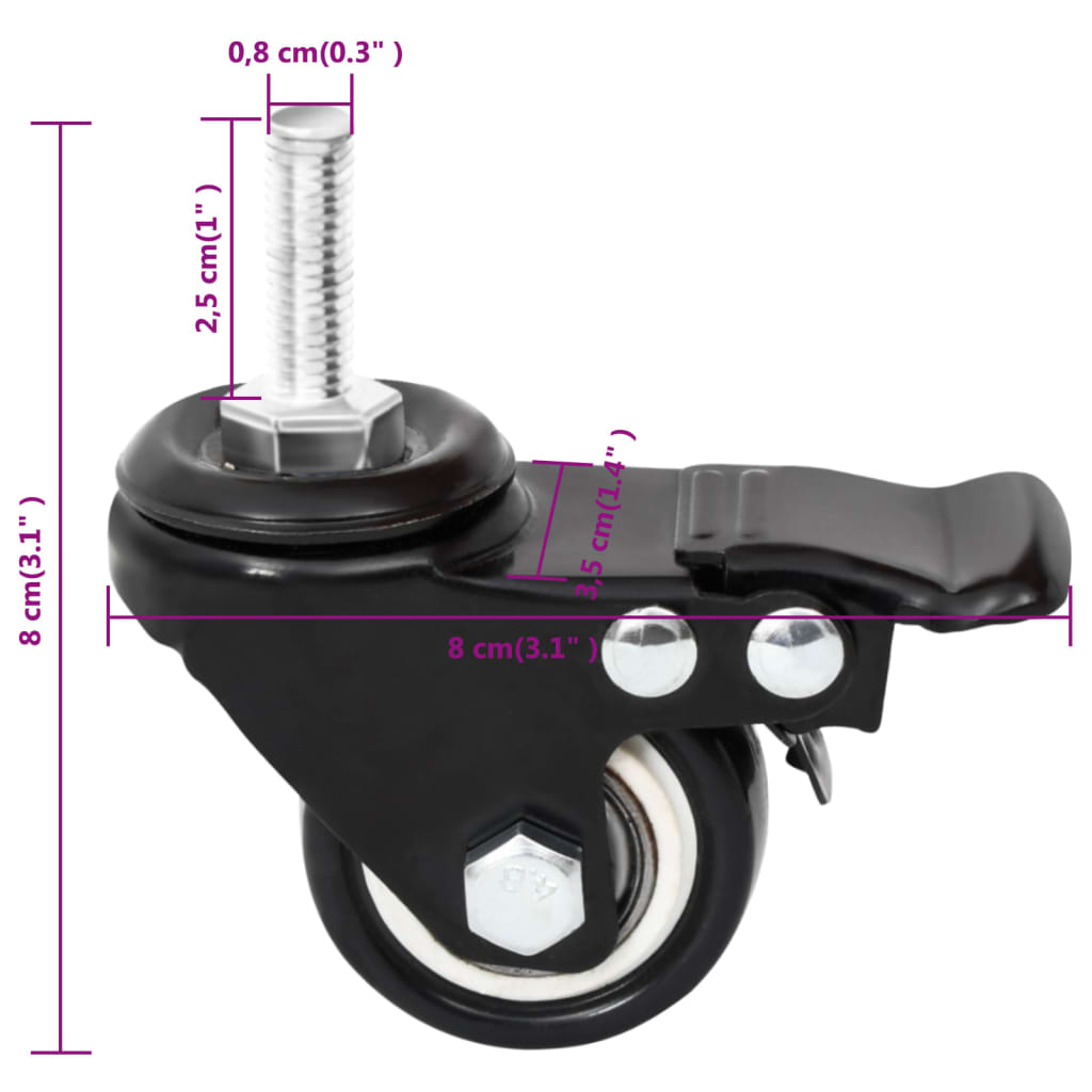 Wielen voor plantenbak 4 st 8x3,5x8 cm ijzer zwart