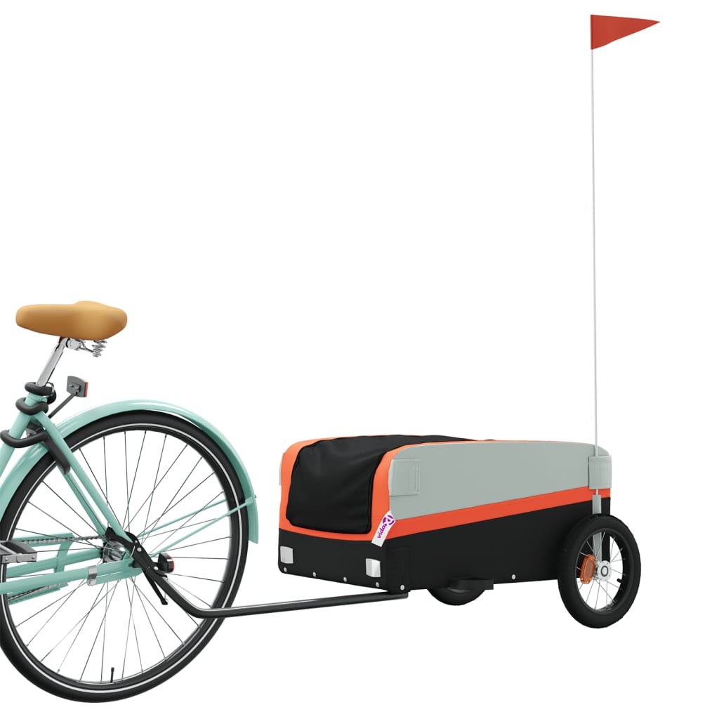 IJzeren fietstrailer 30 kg, kleur zwart en oranje