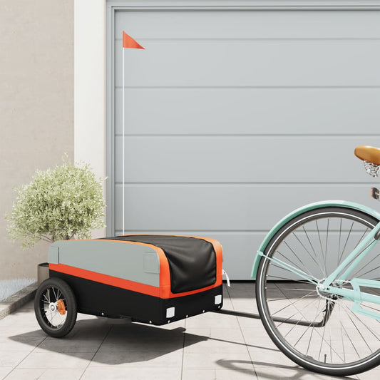 IJzeren fietstrailer 30 kg, kleur zwart en oranje