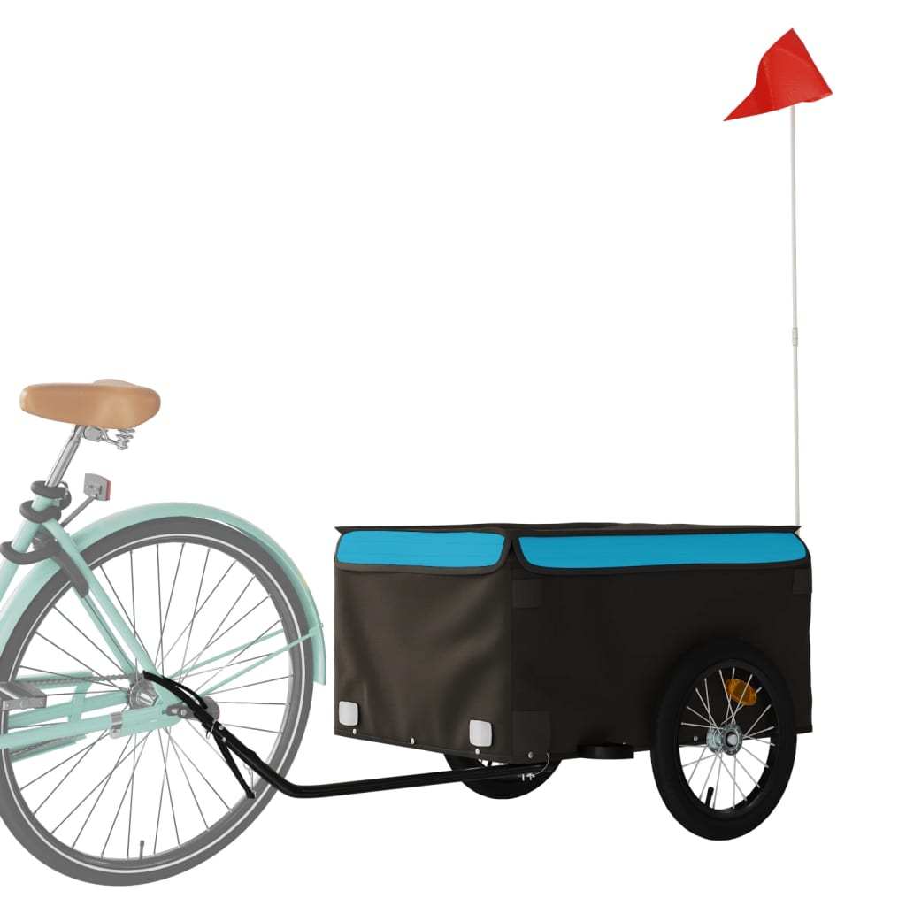 IJzeren fietstrailer 45 kg, kleur: zwart en blauw