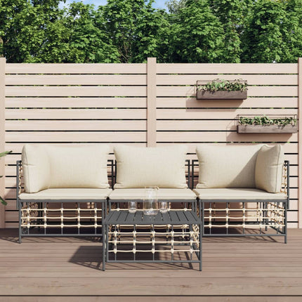 4-Delige Loungeset Met Kussens Poly Rattan Antracietkleurig