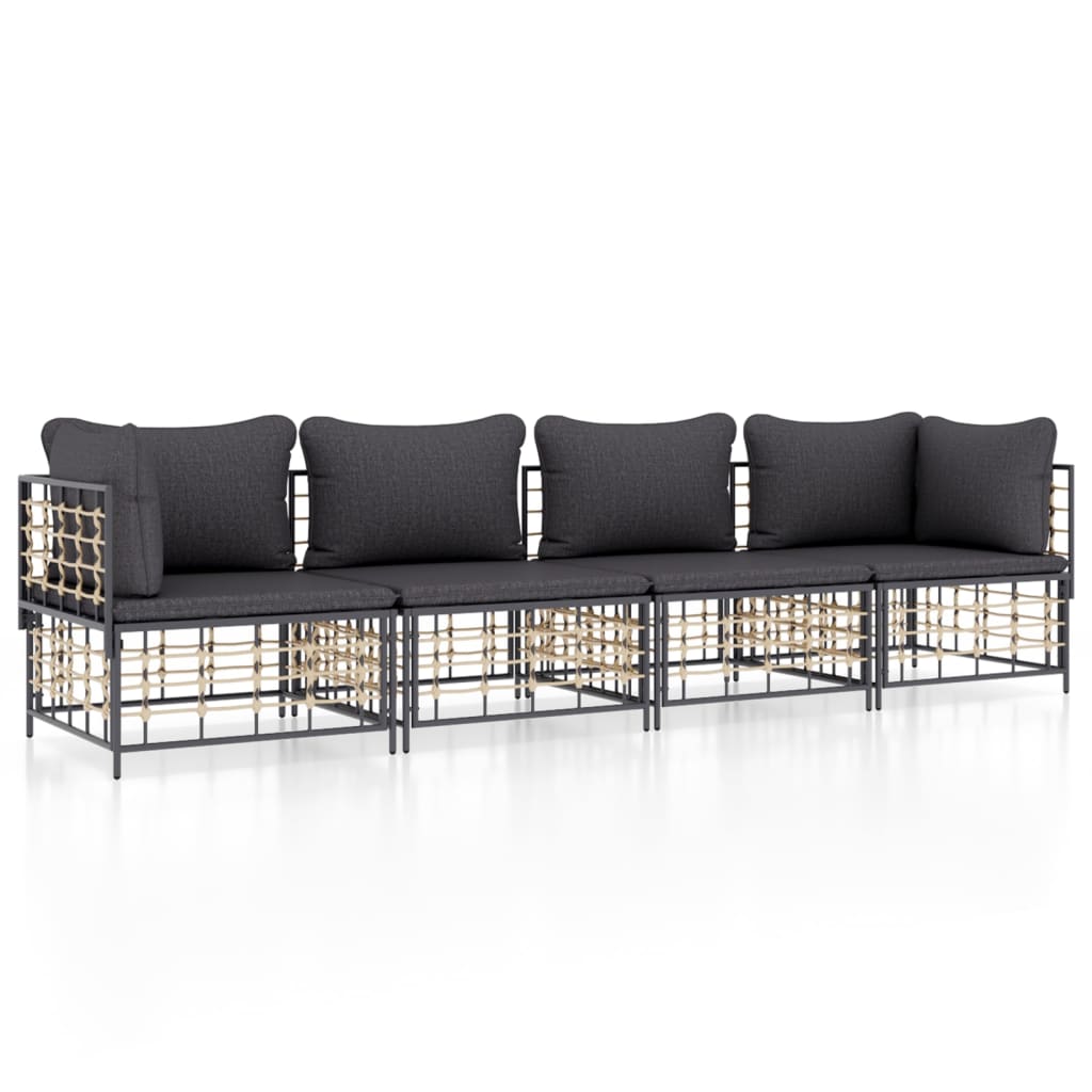 4-Delige Loungeset Met Kussens Poly Rattan Antracietkleurig
