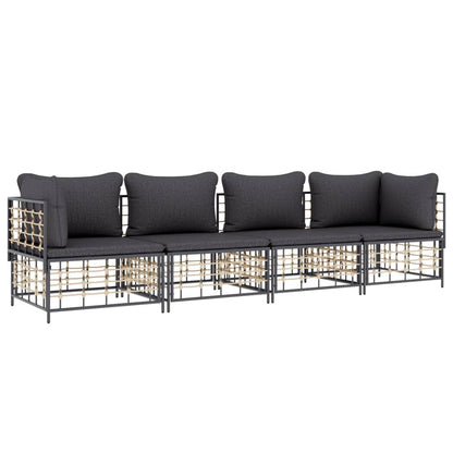 4-Delige Loungeset Met Kussens Poly Rattan Antracietkleurig