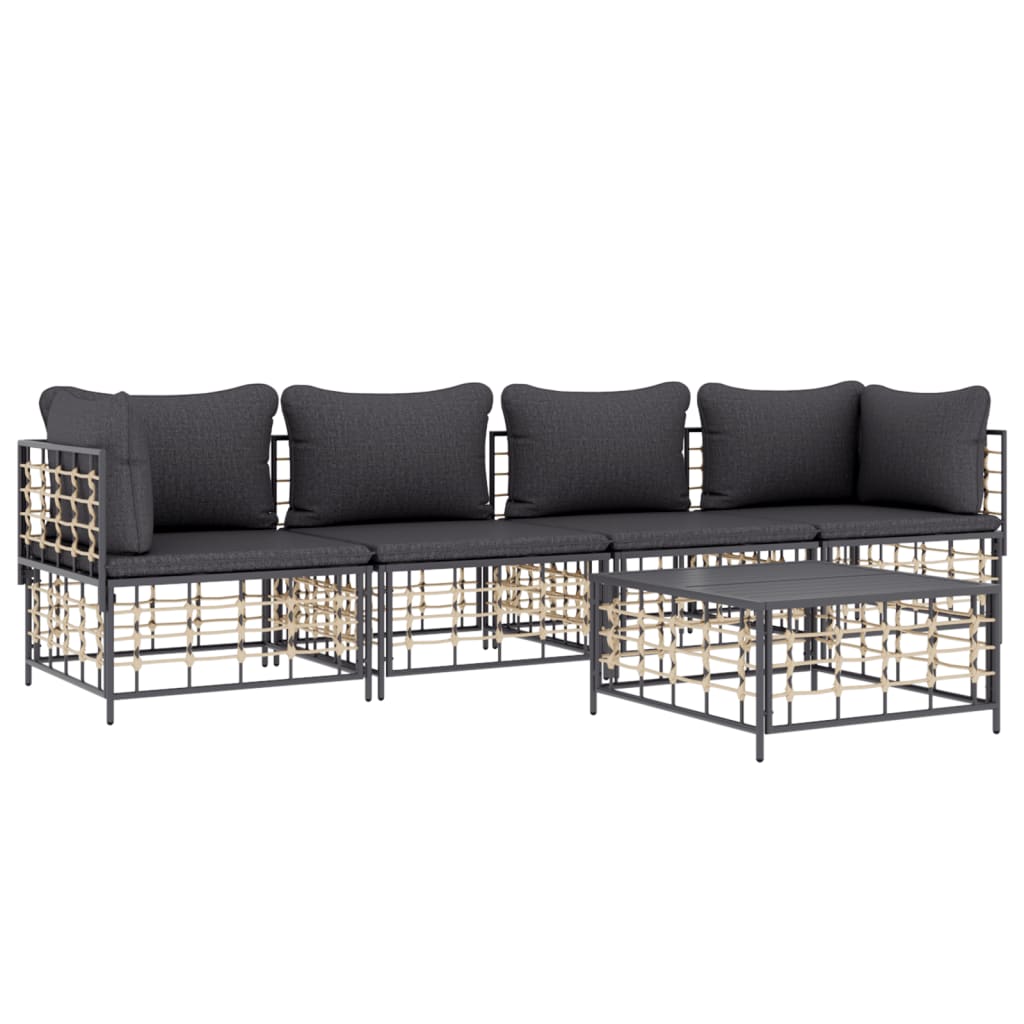 5-Delige Loungeset Met Kussens Poly Rattan Antracietkleurig
