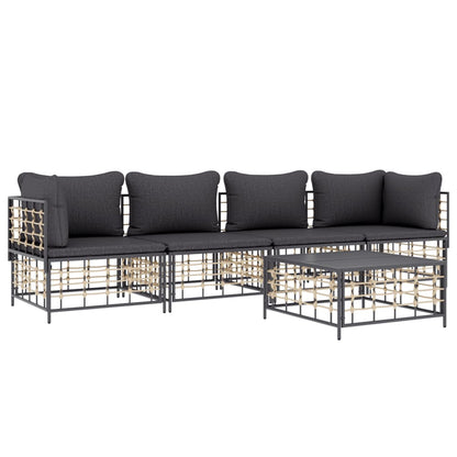 5-Delige Loungeset Met Kussens Poly Rattan Antracietkleurig