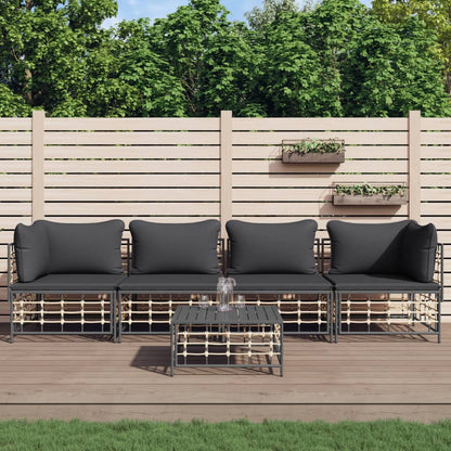 5-Delige Loungeset Met Kussens Poly Rattan Antracietkleurig