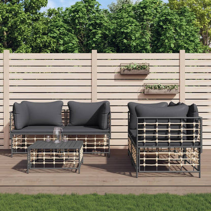 5-Delige Loungeset Met Kussens Poly Rattan Antracietkleurig