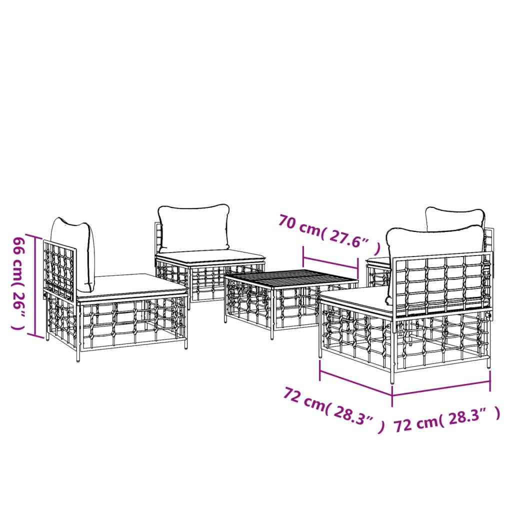 5-Delige Loungeset Met Kussens Poly Rattan Antracietkleurig