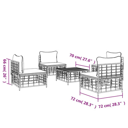 5-Delige Loungeset Met Kussens Poly Rattan Antracietkleurig
