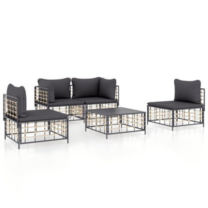 5-Delige Loungeset Met Kussens Poly Rattan Antracietkleurig