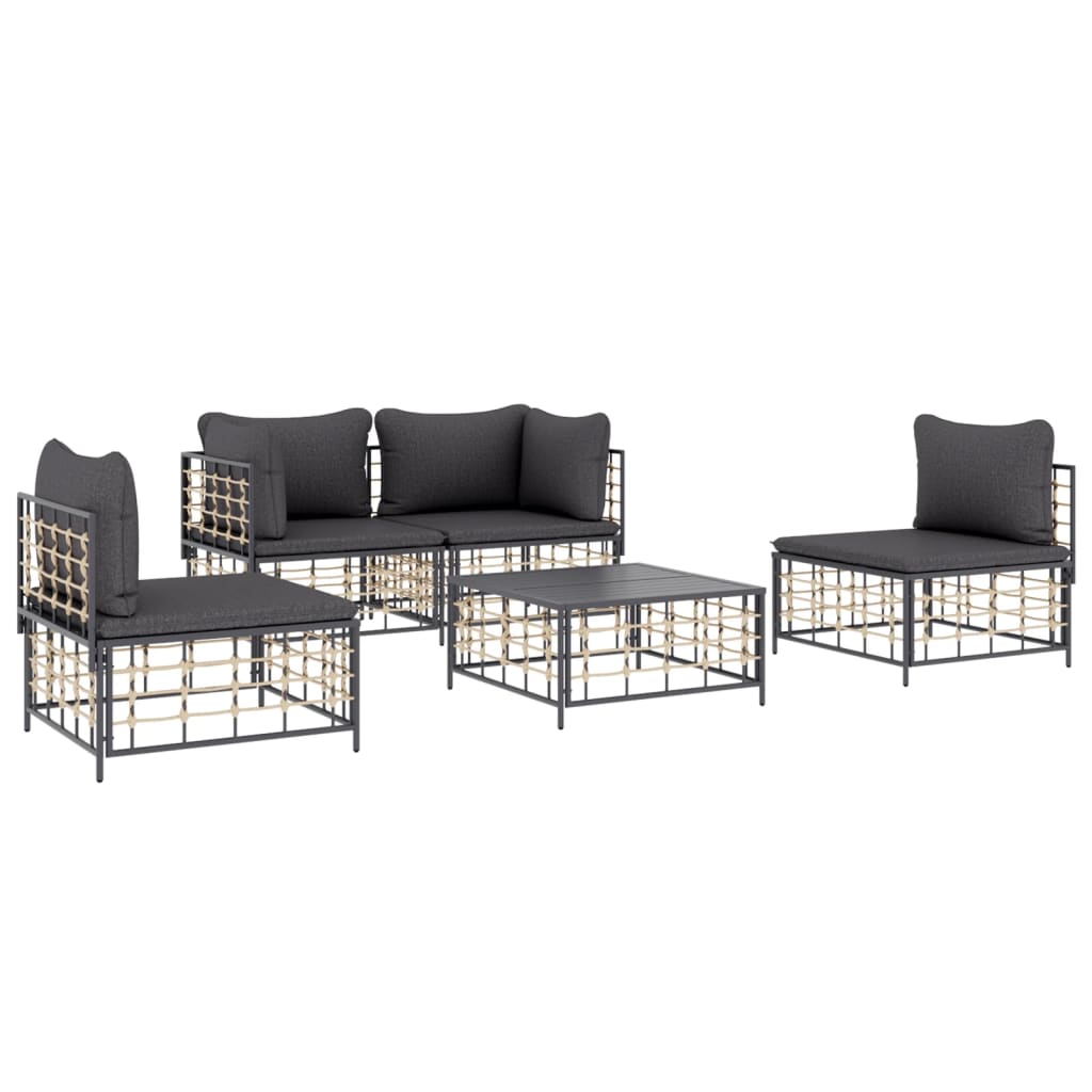 5-Delige Loungeset Met Kussens Poly Rattan Antracietkleurig