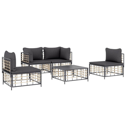 5-Delige Loungeset Met Kussens Poly Rattan Antracietkleurig