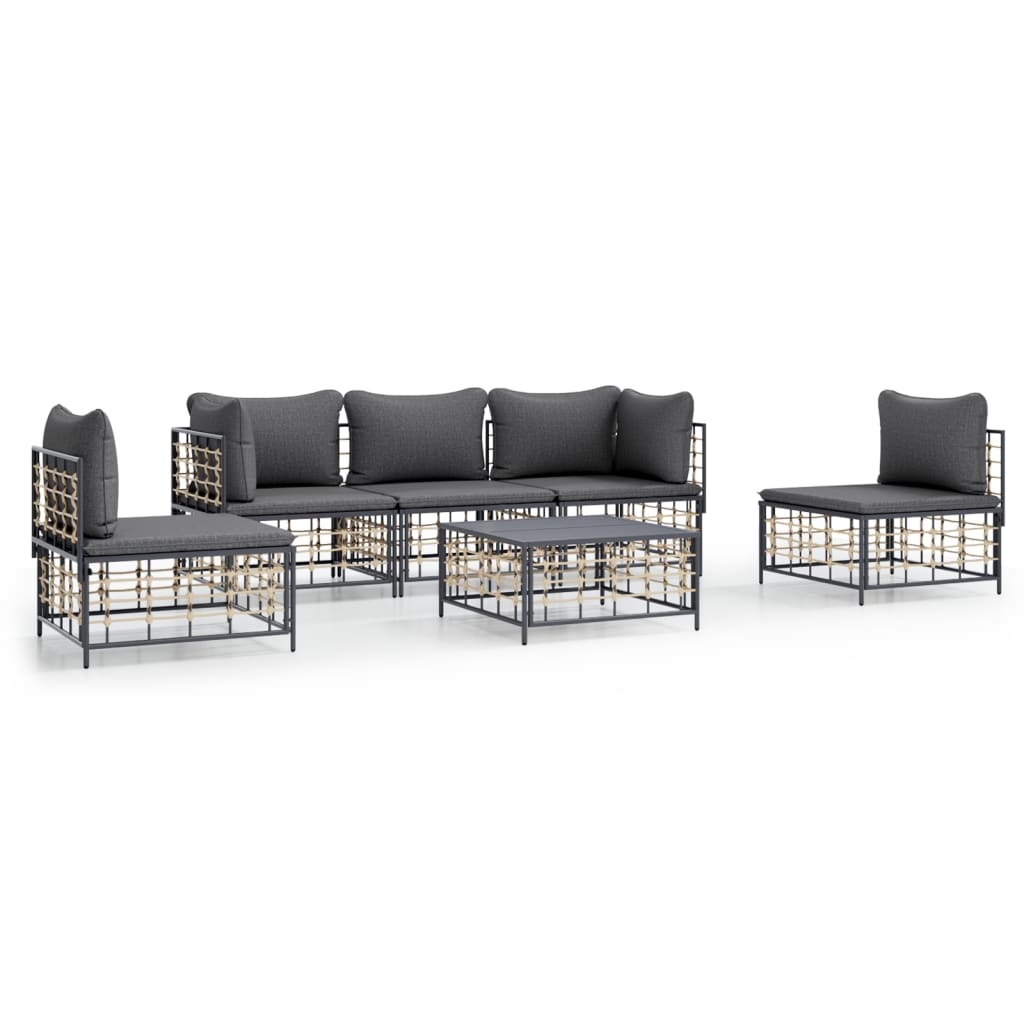 6-Delige Loungeset Met Kussens Poly Rattan Antracietkleurig