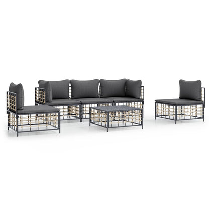 6-Delige Loungeset Met Kussens Poly Rattan Antracietkleurig