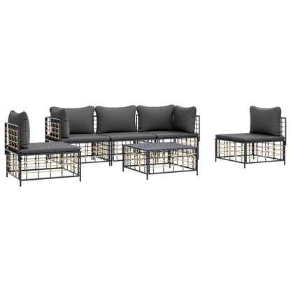 6-Delige Loungeset Met Kussens Poly Rattan Antracietkleurig