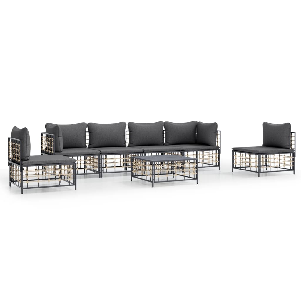 7-Delige Loungeset Met Kussens Poly Rattan Antracietkleurig