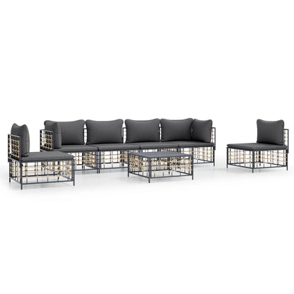 7-Delige Loungeset Met Kussens Poly Rattan Antracietkleurig