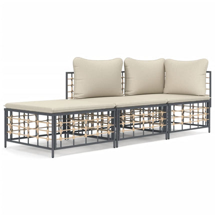 3-Delige Loungeset Met Kussens Poly Rattan Antracietkleurig