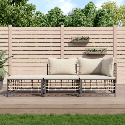 3-Delige Loungeset Met Kussens Poly Rattan Antracietkleurig