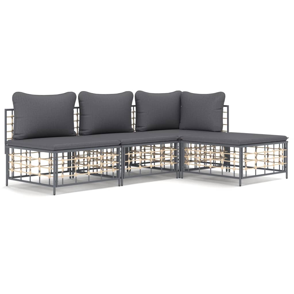 4-Delige Loungeset Met Kussens Poly Rattan Antracietkleurig