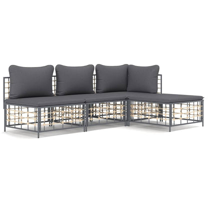 4-Delige Loungeset Met Kussens Poly Rattan Antracietkleurig