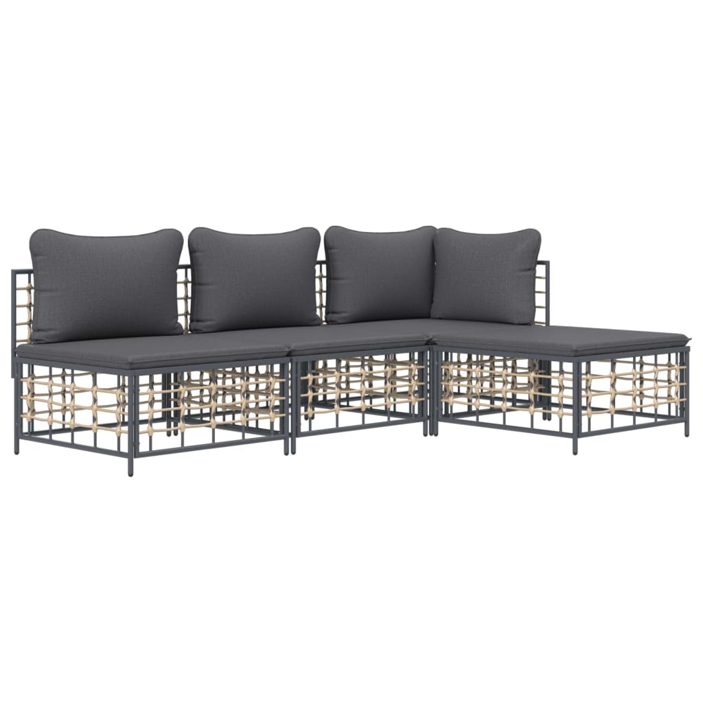 4-Delige Loungeset Met Kussens Poly Rattan Antracietkleurig