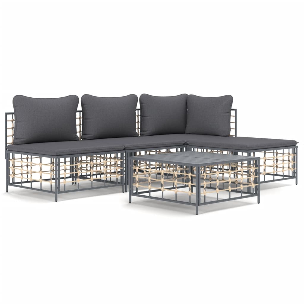 5-Delige Loungeset Met Kussens Poly Rattan Antracietkleurig