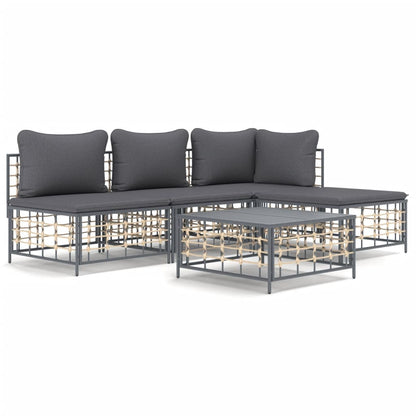 5-Delige Loungeset Met Kussens Poly Rattan Antracietkleurig