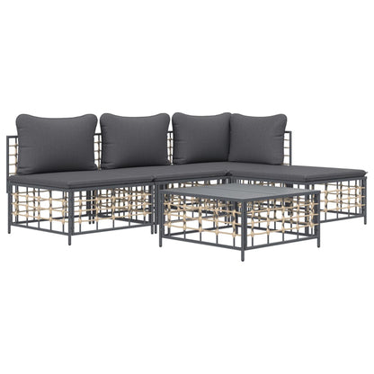 5-Delige Loungeset Met Kussens Poly Rattan Antracietkleurig
