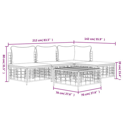 5-Delige Loungeset Met Kussens Poly Rattan Antracietkleurig