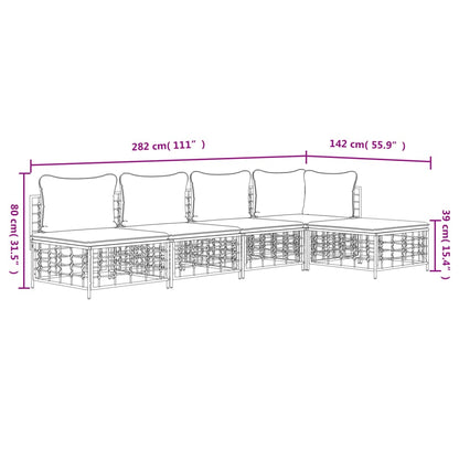 5-Delige Loungeset Met Kussens Poly Rattan Antracietkleurig
